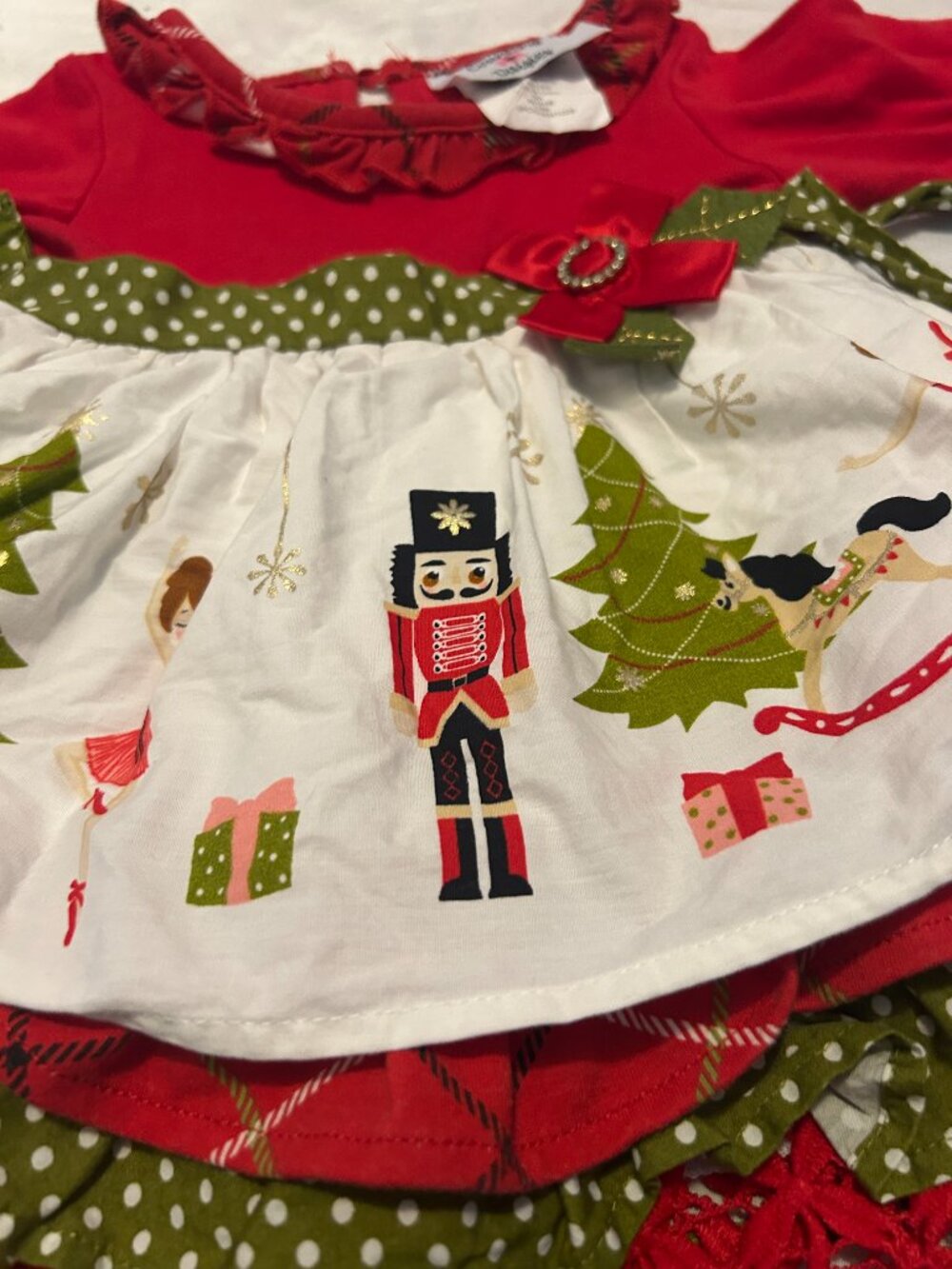 Counting Daisies Baby Girls 3-6M Nutcracker Christmas Ruffle Dress Red Green - Picture 2 of 7